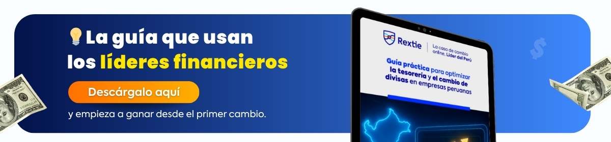 Banner de Rextie promocionando guía gratuita para optimizar tesorería y cambio de divisas en empresas peruanas